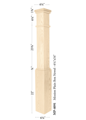 Mission Box Newel Post 4091 - Plain style dimensions