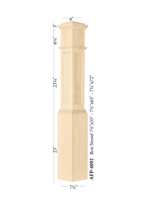 Box Newel Post 4092 - Flat Panel (Assembled) style dimensions