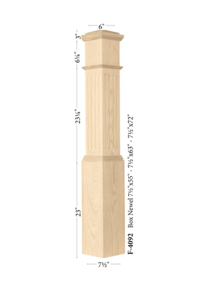 Box Newel Post 4092 - Fluted style dimensions