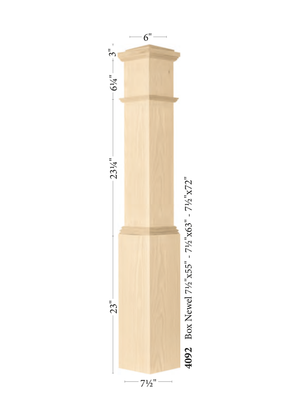 Box Newel Post 4092 - Plain style dimensions