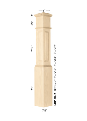 Box Newel Post 4092 - Raised Panel (Assembled) style dimensions